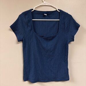 Women's Navy Blue Squared Neck Textured Top
